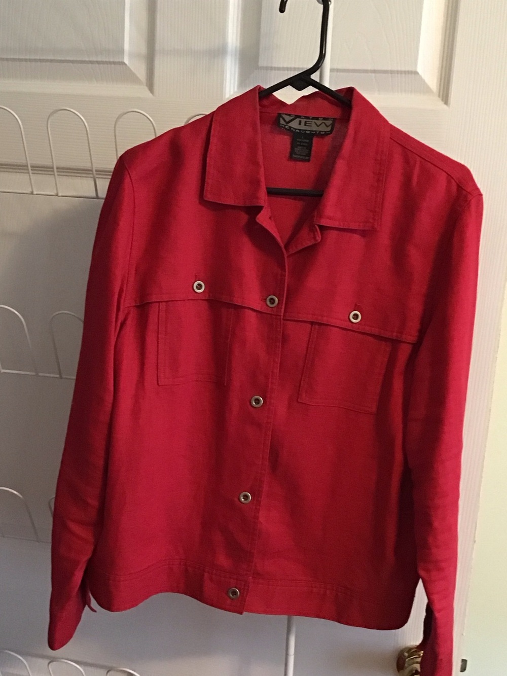 Women's Bright Red Button-Front Linen Jacket